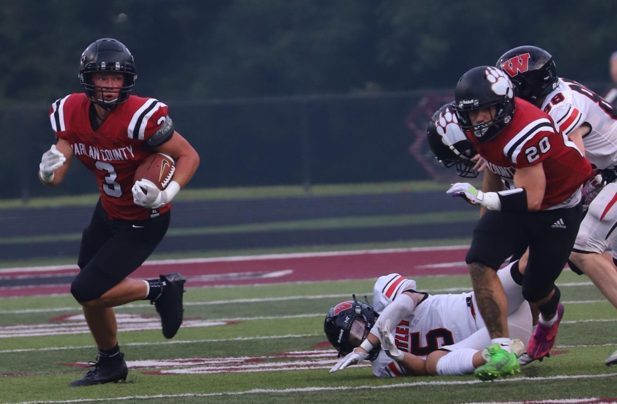 Harlan County sophomore Hunter Napier returned a kick in Fridays game against Whitley County. The visiting Colonels rolled to a 34-0 victory.