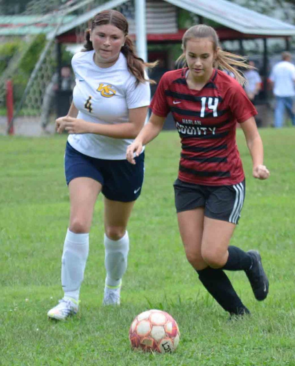 Harlan County’s Taylor Clem is pictured against Knox Central earlier this season. Clem had five assists in the Lady Bears’ 10-0 win over Knox Central on Monday.