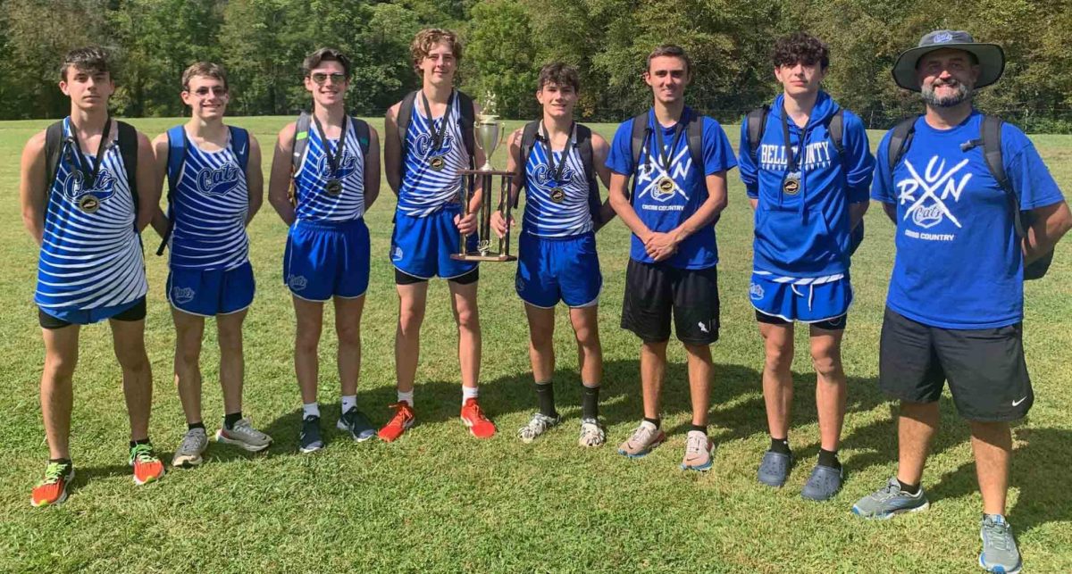 Bell County won the team title at the Bob Howard Memorial Invitational on Saturday at Harlan County High School. Team members, from left, include Jacob Brannon, Landon Eldridge, Hayden Green, Reese Arno, Braydin Hickey, Nicholas Stewart, Andrew Roy and coach Jason Stewart.