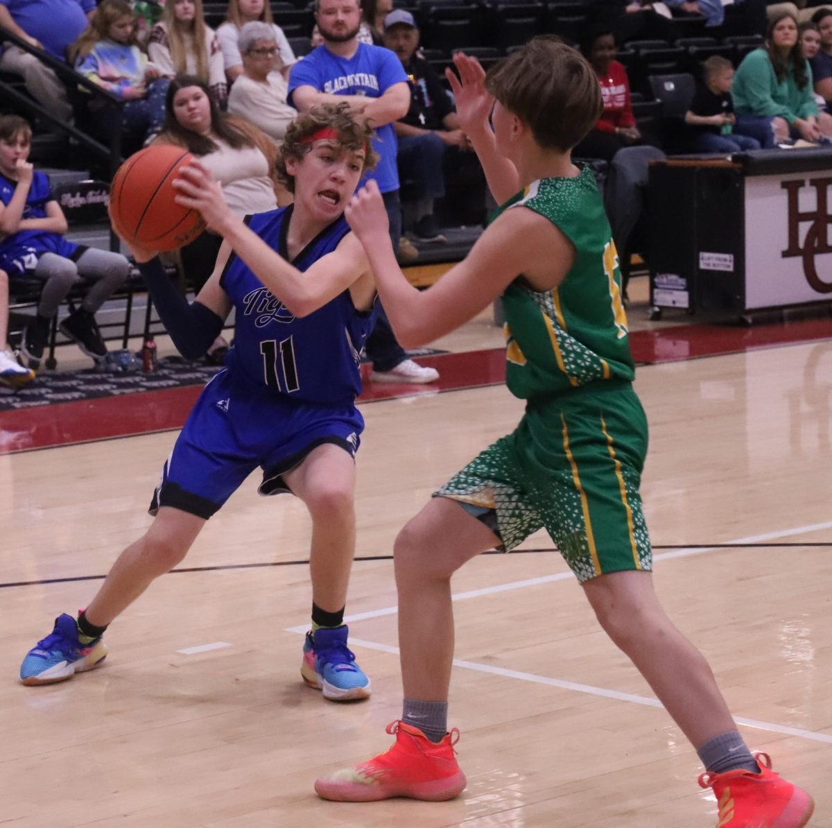 Black Mountain guard Evan Jones worked against a Green Hills defender in action from the Black Bears Panorama on Saturday at Harlan County High School.
