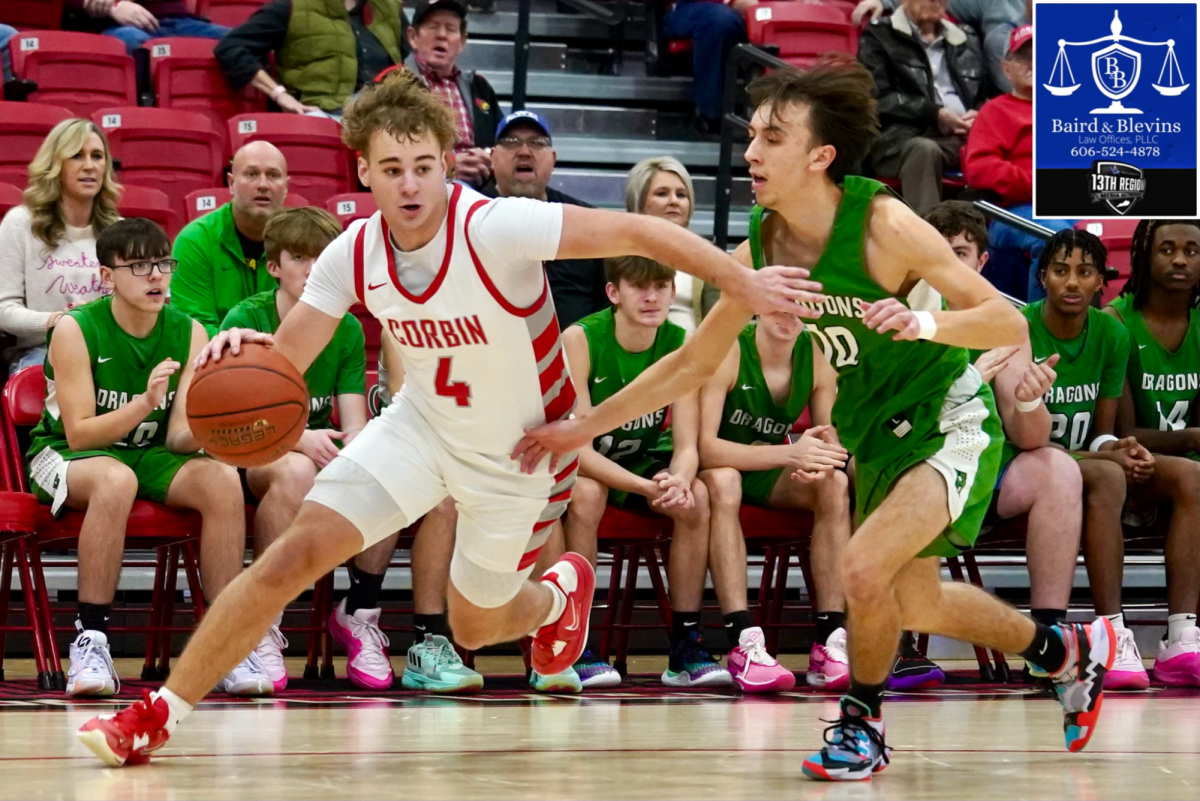 Corbin guard Carter Stewart drove against Harlan's Dylan Cox in Wednesday's game at the Dribble Drive Challenge at South Laurel.