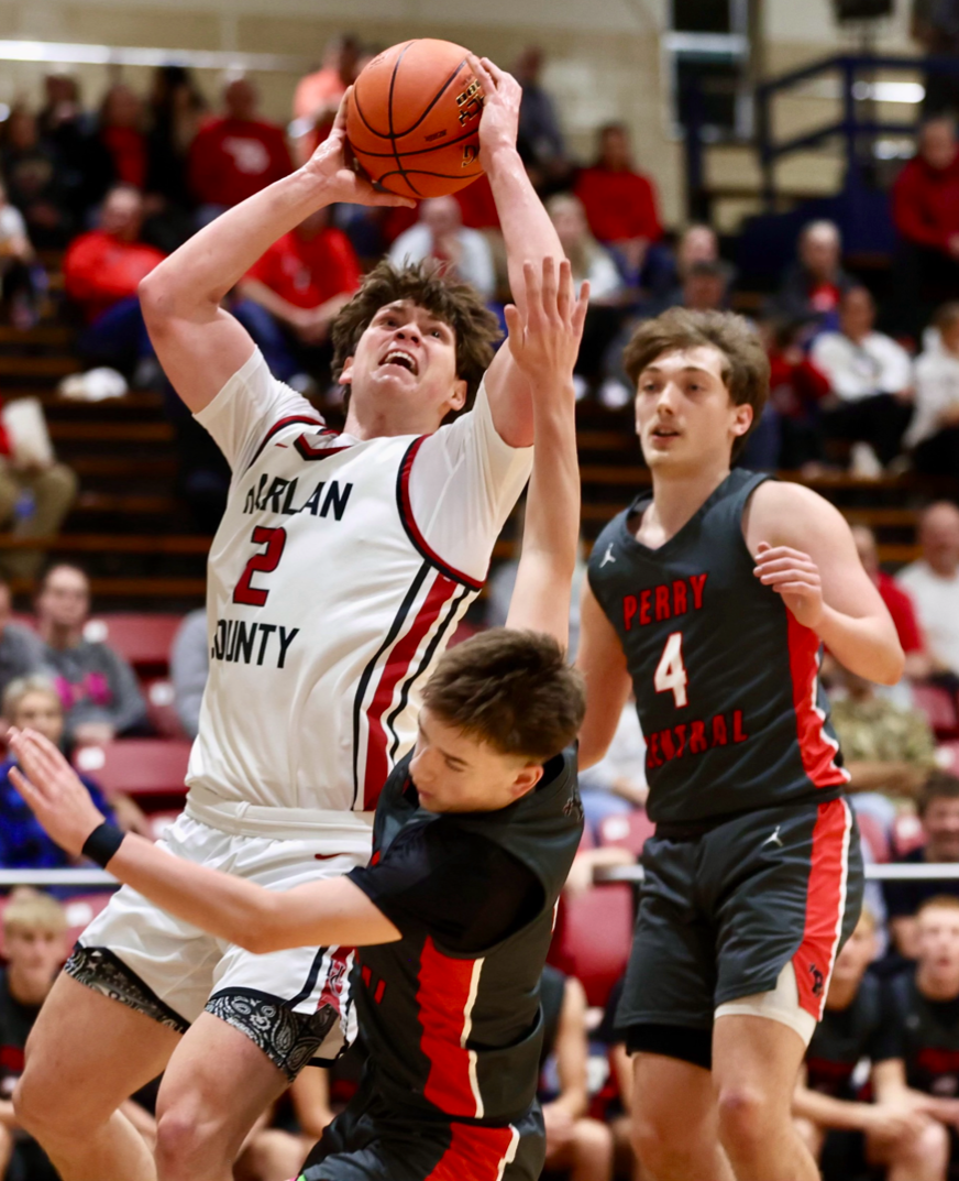 Harlan County guard Trent Noah powered his way to the basket during the WYMT Mountain Classic finals on Saturday. Noah scored 38 points as HCHS won its first tourney title with an 81-63 victory.