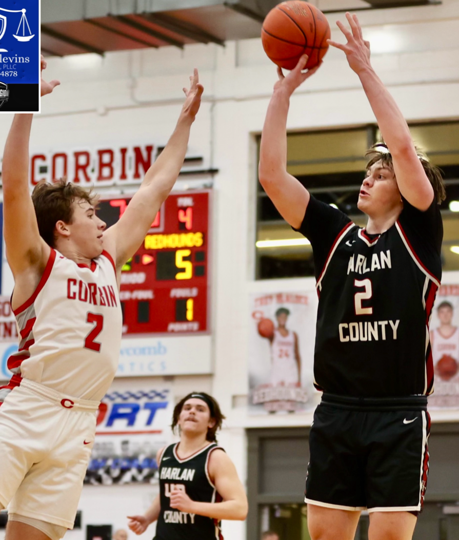 Harlan County senior guard Trent Noah put up a shot over Corbins Zander Curry on Friday in the Tim Short Auto Mall Classic. Noah scored 31 points, including the 3,000th of his career, as the Bears won 59-53.