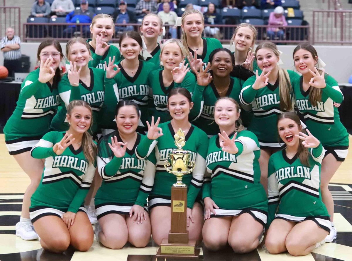 The Harlan cheerleading squad captured its third straight All “A” Classic title earlier this week in Corbin. The squad is coached by Heather Dickenson. Squad members include, from left, front row: Carley Jump, Jolena Nguyen, Allyssa Burkhart, Taylor Hall and Kaitlyn Engle; middle row: Janie Tolliver, Chloe Bolton, Rhileigh Estes, Claire Middleton, Asia Young, Olivia Helton and Ryleejo Aslinger; back row: Bella Wagers, Sarakate Fisher, Addison Lemar and Halle Cox.