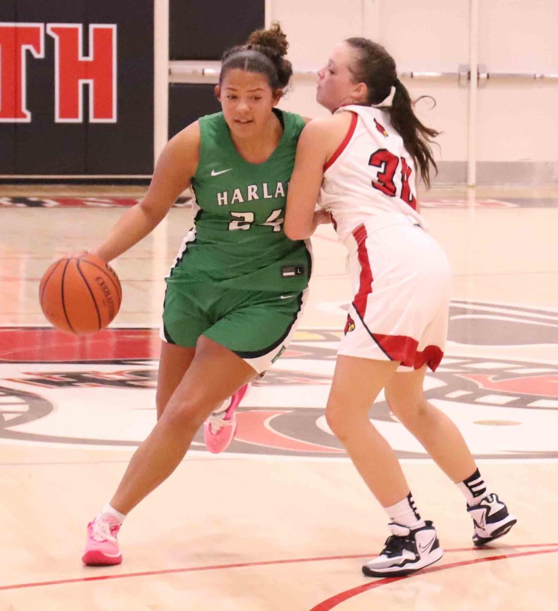 Harlan junior guard Aymanni Wynn, pictured in action earlier this season, scored 23 points on Tuesday in the Lady Dragons 71-47 win at Barbourville.