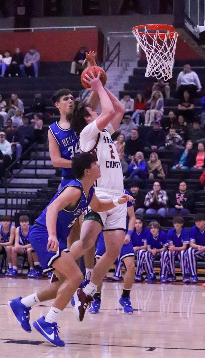 Harlan County guard Trent Noah worked inside for a shot in Tuesdays win over Bell County. Noah had 31 points, 10 rebounds and 12 assists as HCHS won 78-53.