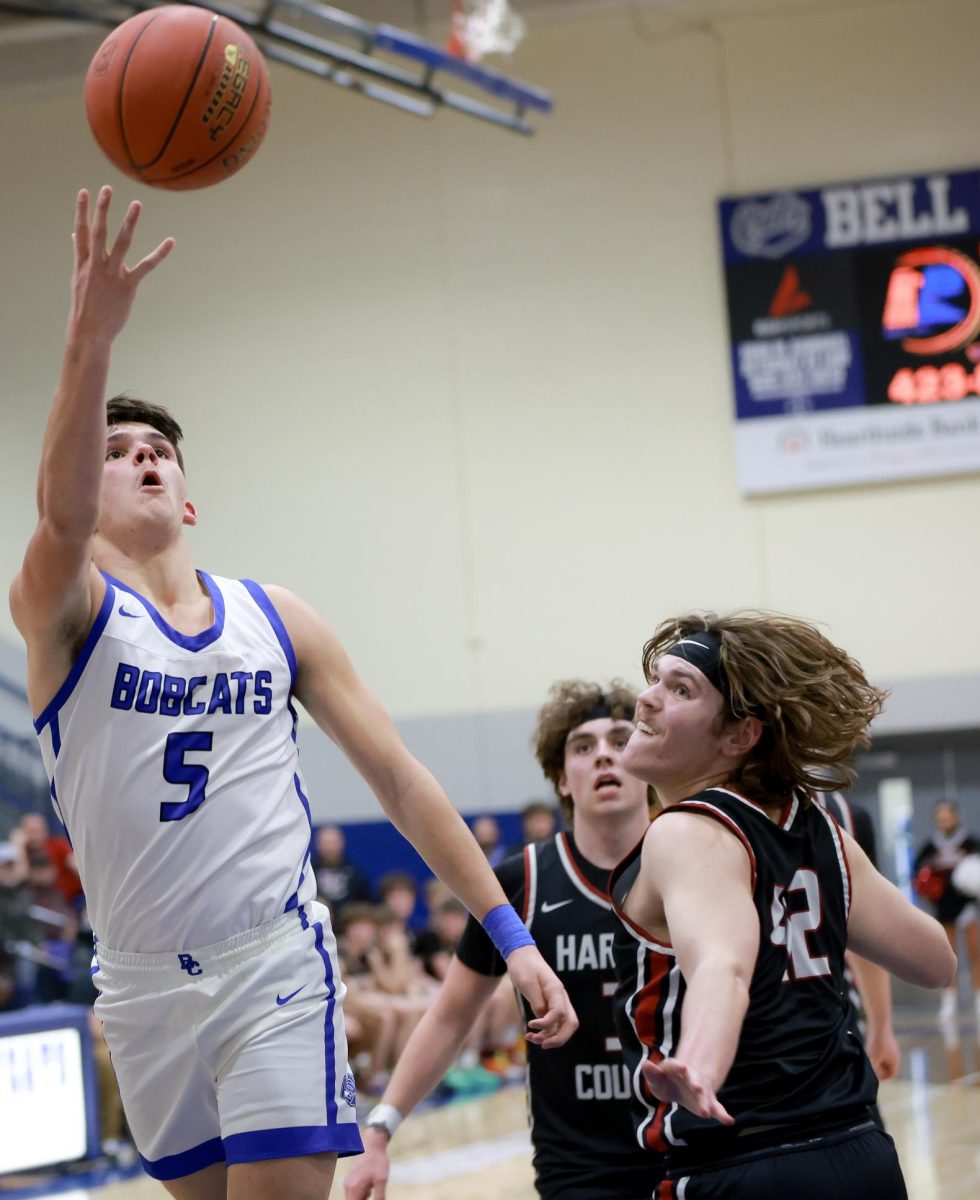 Bell County guard Blake Burnett, pictured in action earlier this season, scored 22 points in the Bobcats 88-87 loss to Ryle on Saturday at the Hoosier Gym in Indiana.