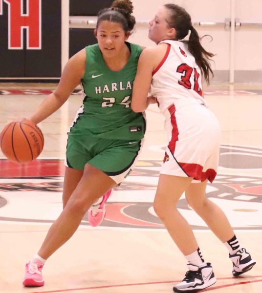 Harlan junior guard Aymanni Wynn, pictured in action earlier this season, scored 24 points on Tuesday to lead the Lady Dragons to a 71-46 win over visiting Barbourville.