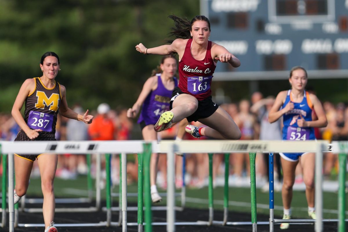 Harlan+County+senior+Heaven+Hensley%2C+pictured+in+action+last+week+at+North+Laurel%2C+was+second+in+the+100-meter+hurdles+and+third+in+the+300-meter+hurdles+in+the+Coal+Miners+Memorial+Invitational+on+Friday+at+HCHS.