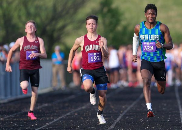 Harlan County junior Luke Kelly placed third in the 100-meter dash and fourth in the 200-meter dash at a meet Tuesday in North Laurel.