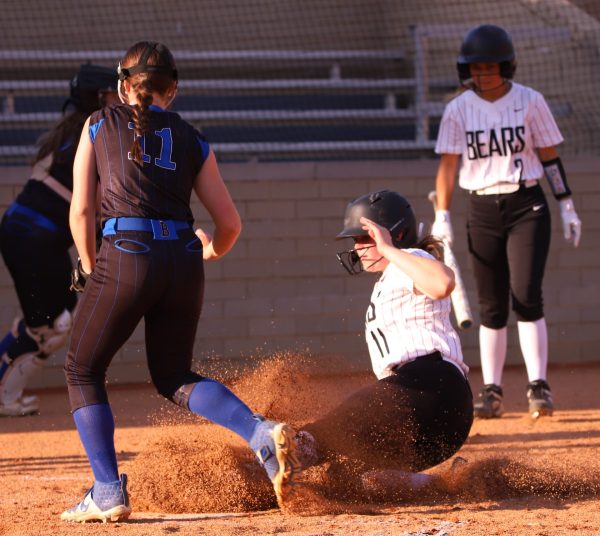 Harlan Countys Alexis Adams scored on a wild pitch in the first inning Monday as the Lady Bears took an 8-1 lead on the way to a 16-7 victory.