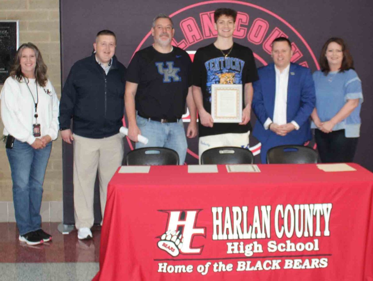Harlan County Judge-Executive Dan Mosley was at Harlan County High School on Friday to declare May 31 as Trent Noah Day. Noah will be signing autographs from 6-8 p.m. during the Poke Sallet Festival. He will also be recognized on the bicentennial stage at the festival. Noah, who signed with the University of Kentucky earlier this month, is the all-time leading scorer in Halran County history and helped lead the Bears to this years state finals.