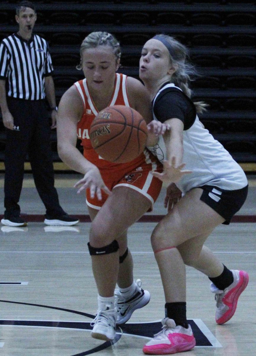 Harlan County guard Taylynn Napier knocked the ball away from a Williamsburg player in scrimmage action. Napier scored 16 points in the Lady Bears win Friday over Lynn Camp.