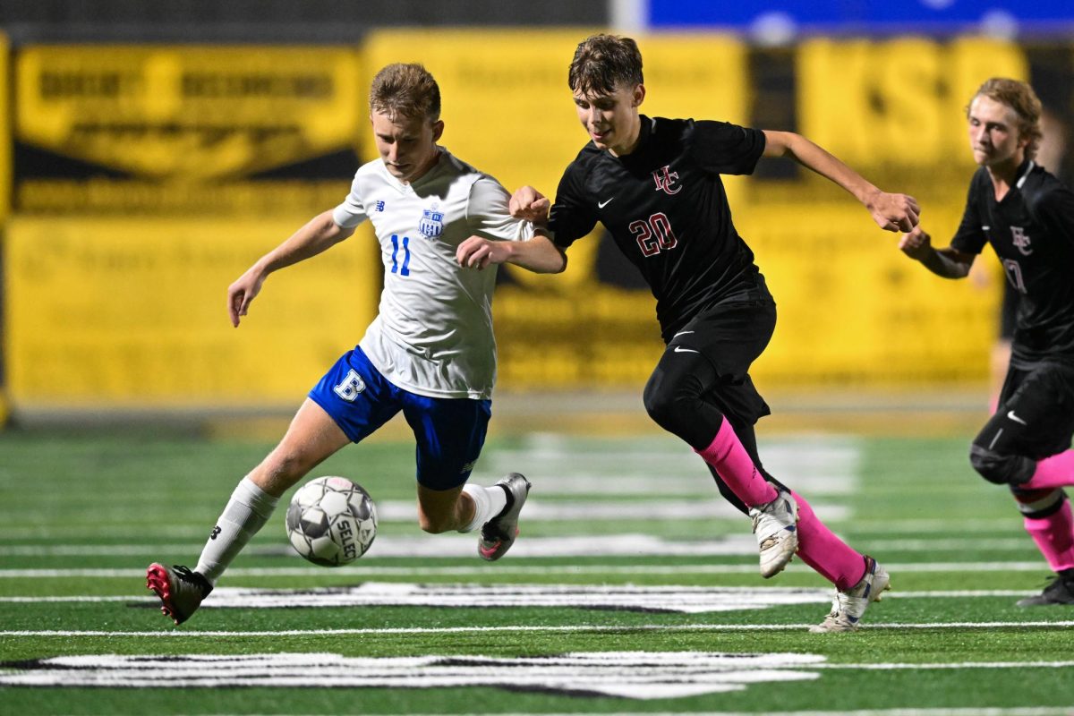 Harlan County senior Bradley Brock, pictured in action last season, scored five goals Tuesday in an 8-0 win at Knox Central.