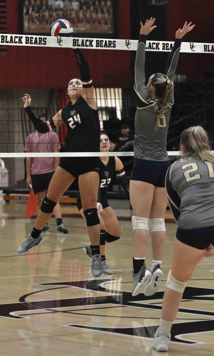 Harlan County sophomore Madilynn Nolan went up for a spike in Saturday's win over Rye Cove. Va. The Lady Bears defeated another Virginia opponent on Monday by defeating Thomas Walker, Va.