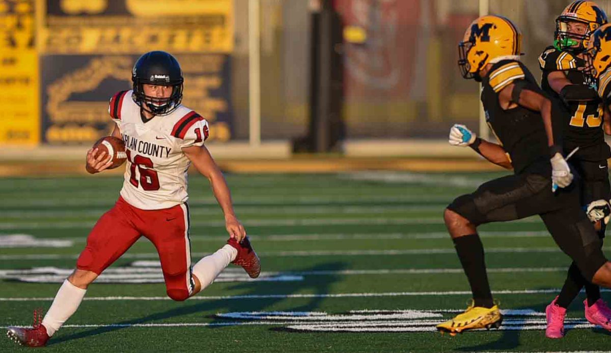 Harlan County senior receiver/running back Luke Kelly ran for two touchdowns on Friday in the Black Bears 35-14 loss at Lawrence County.