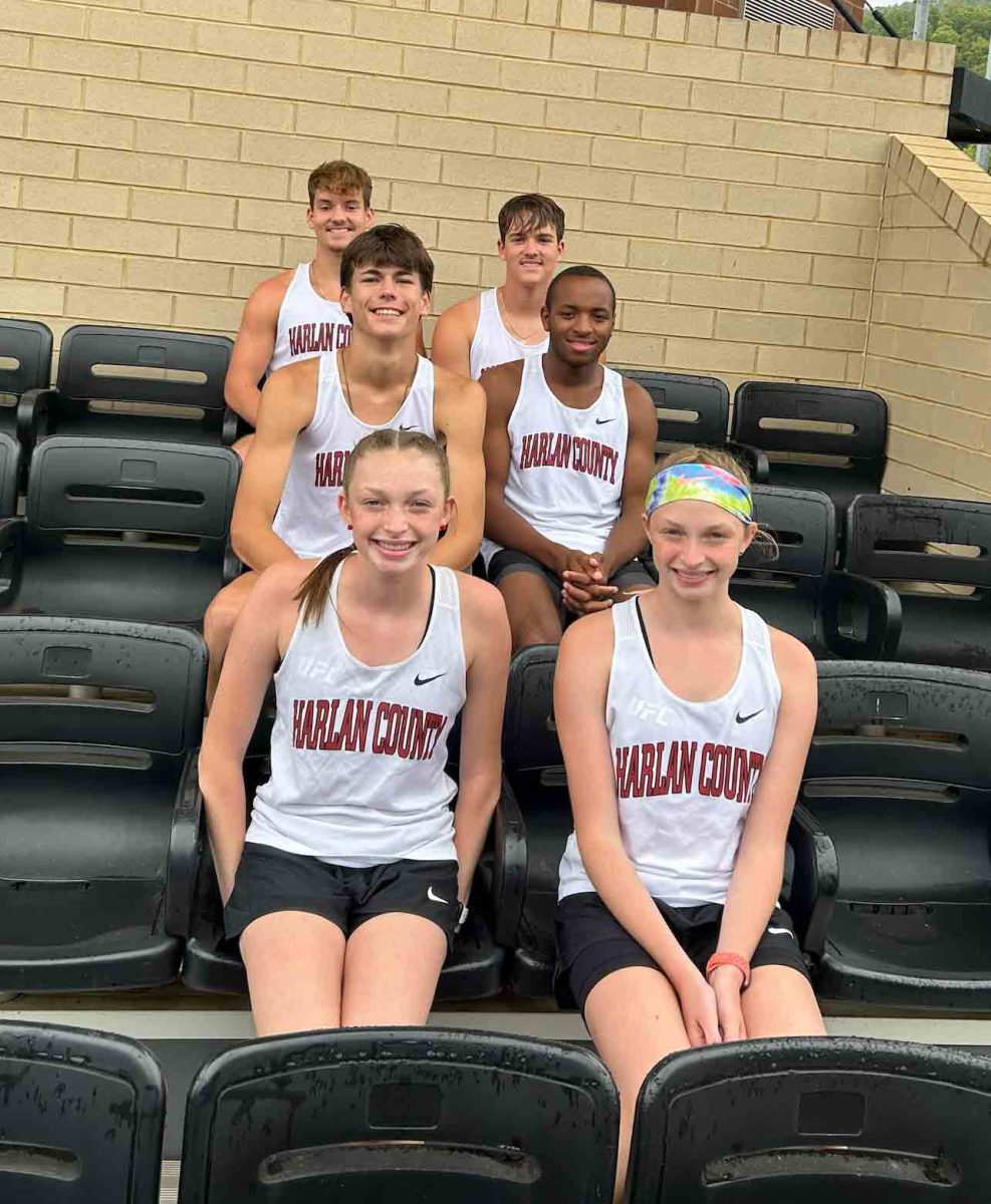 The siblings on the Harlan County cross country team include, front row: Kiera Roberts and Gracie Roberts; middle row: Caleb Schwenke and Jacob Schwenke; back row: Ethan Simpson and Evan Simpson.
