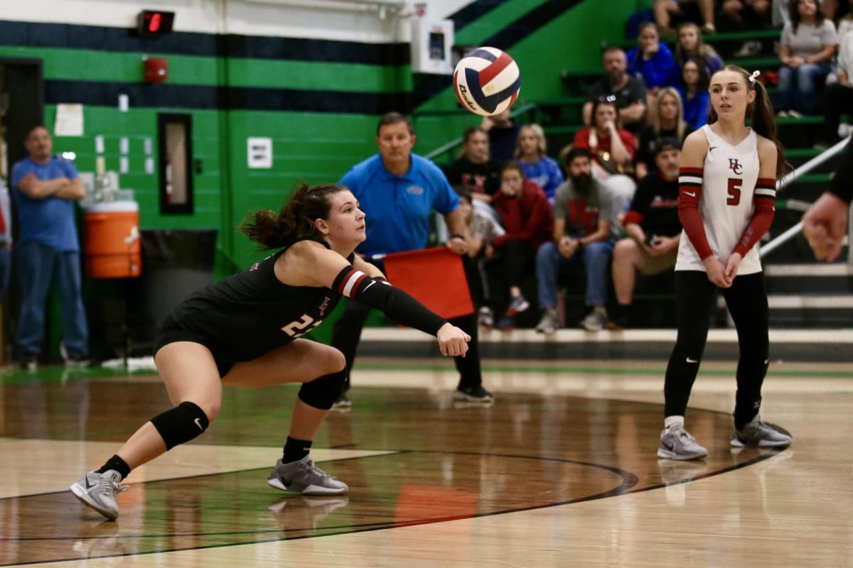 Harlan County's Ashton Evans kept the ball alive during 13th Region Tournament action Monday. The Lady Bears fell in three sets to Corbin and ended the  season with a 26-7 record.