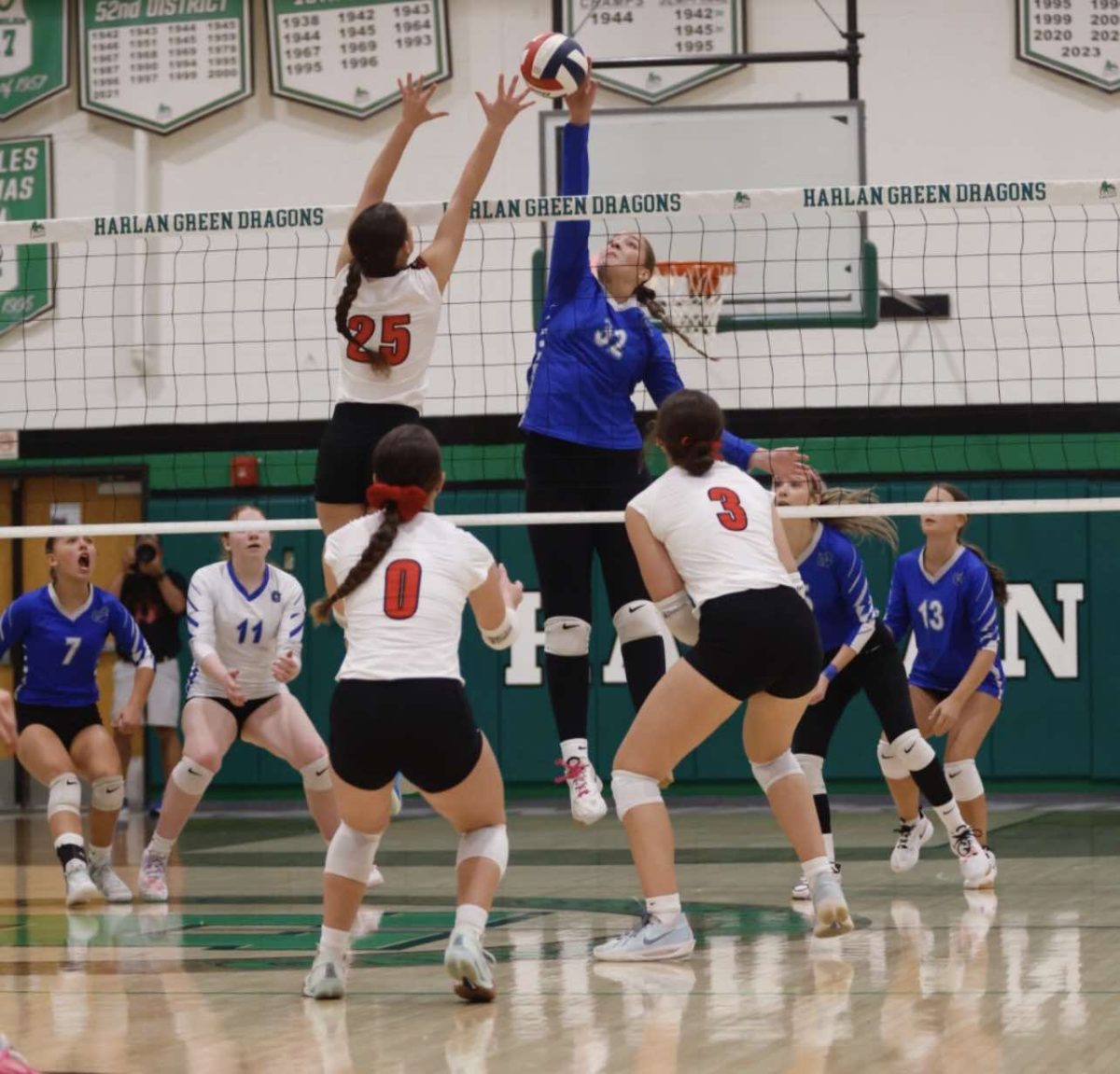 Bell County's Kairi Lamb went to the net for a point in 13th Region Tournament action Monday.