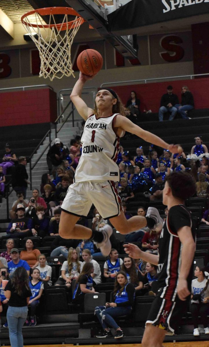 Harlan County junior guard Reggie Cottrell went airborne for one of several dunks to entertain a big crowd on hand Friday for Black Bear Madness. Cottrell was a state tournament favorite for fans around the state as he helped lead HCHS to a Sweet Sixteen runner-up finish, the best for a 13th Region team since 1988.