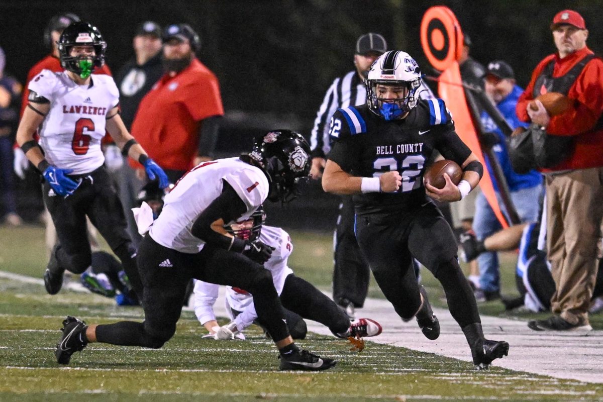 Bell County running back Kaleb Miller rumbled down the sideline during the Bobcats’ second-round playoff win Friday over visiting Lawrence County.