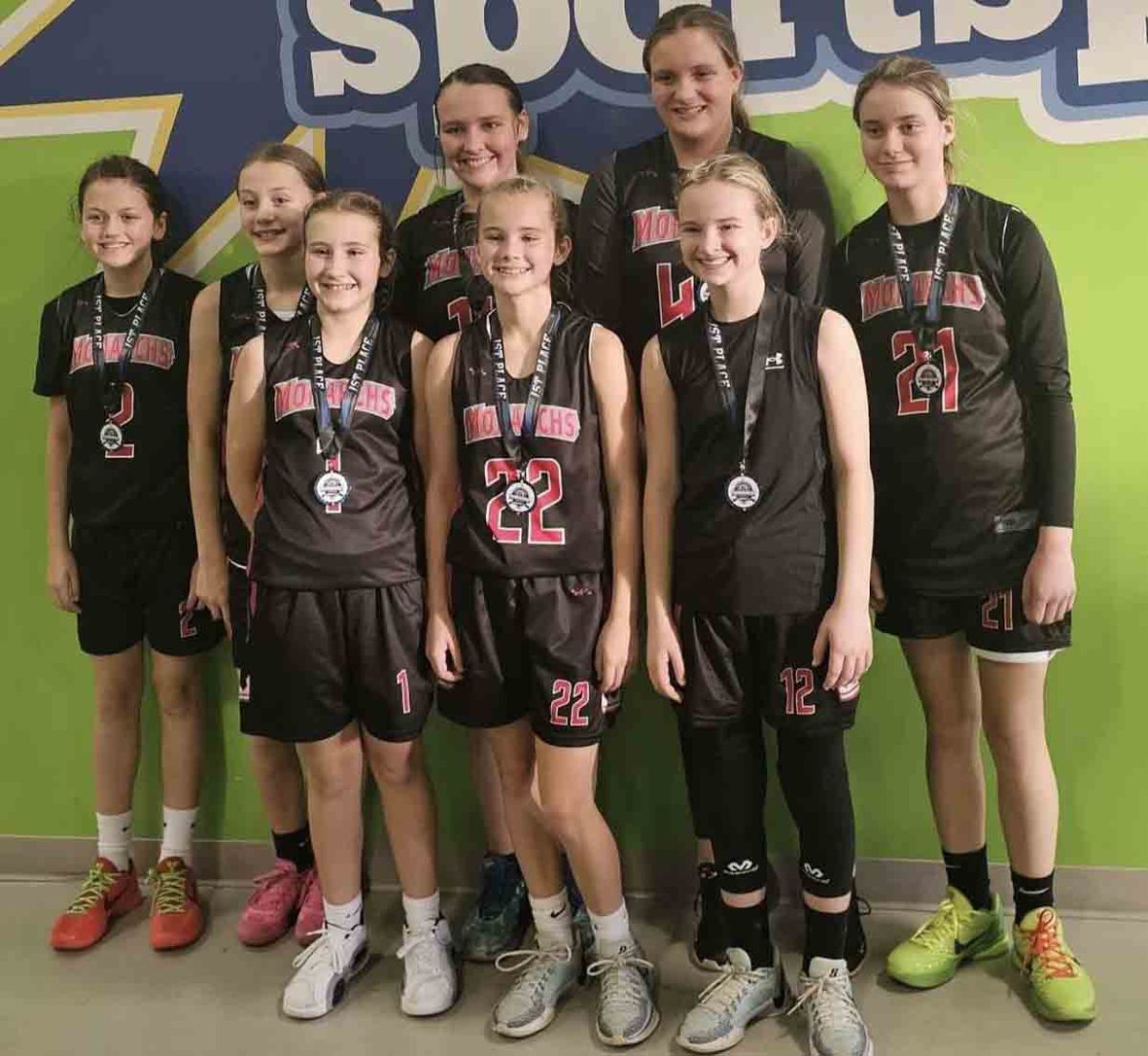 The Harlan Monarchs finished 3-0 in a tournament Saturday. Team members include, from left, front row: Reese Caudill, Andrea Napier and Annie Burton; back row: Morgyn Belcher, Addy Cochran, Crissalynn Jones, Jocelyn Miracle and Adleigh Creech.