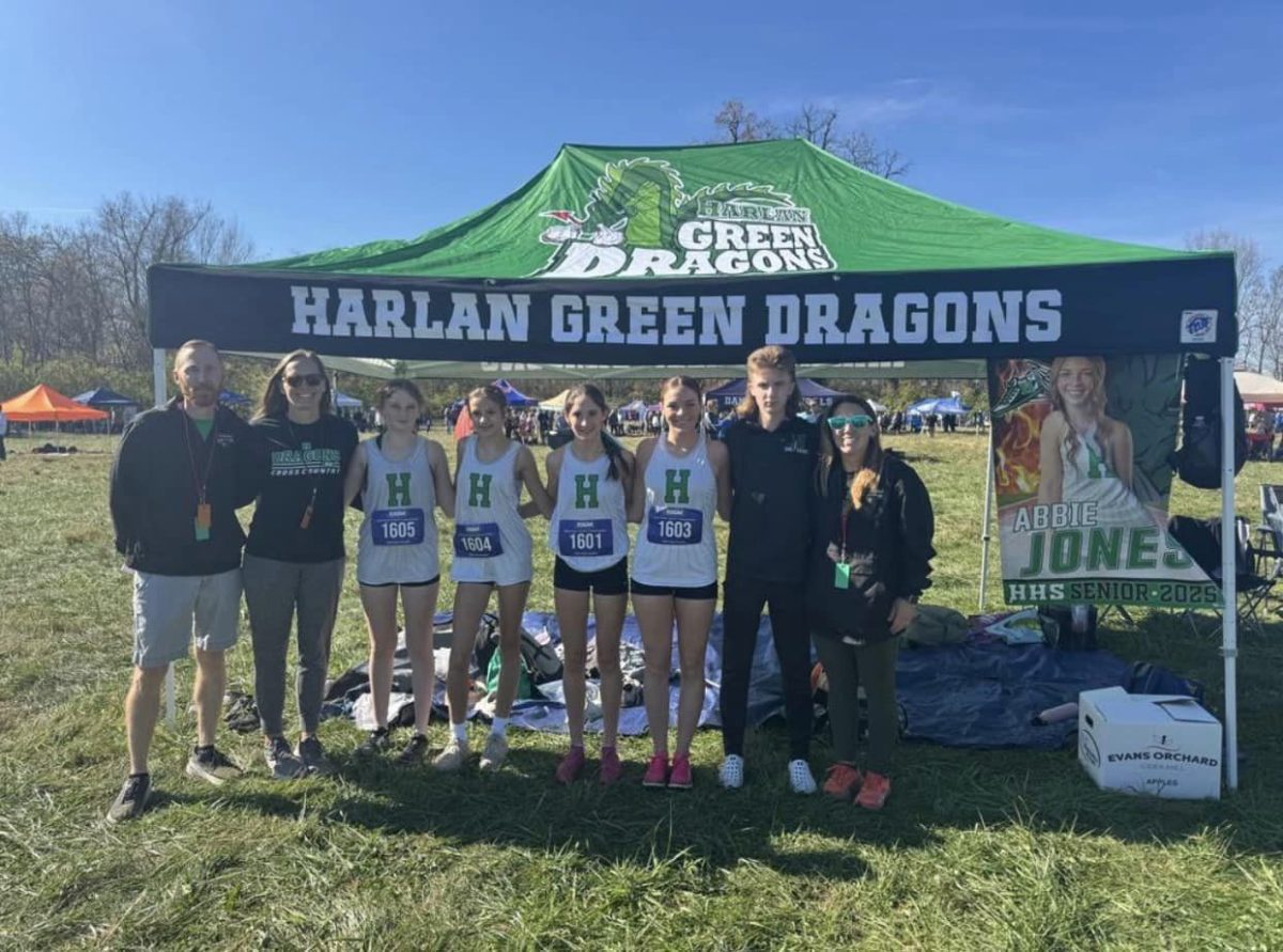 Harlan High School runners are pictured at the Class A state meet on Saturday.