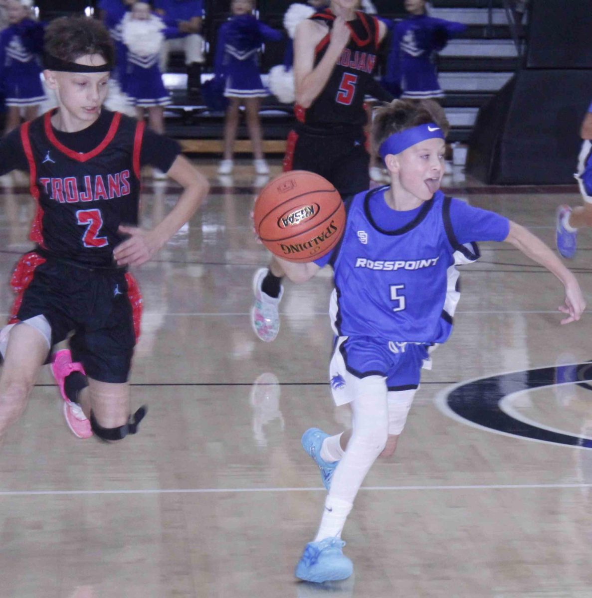 James A. Cawood's Tucker Daniels moved in on defense as Rosspoint guard Weston Nolan raced down the court in scrimmage action at the HCHS Boys Basketball Panorama. James A. Cawood won 40-16 in a rematch of last year's fifth- and sixth-grade county finals.