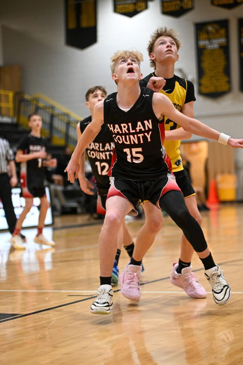 Harlan County's Caysen Farley waited for a rebound in action earlier this season. Farley led the Bears on both offense and defense in a 39-38 win over Foley on Monday.