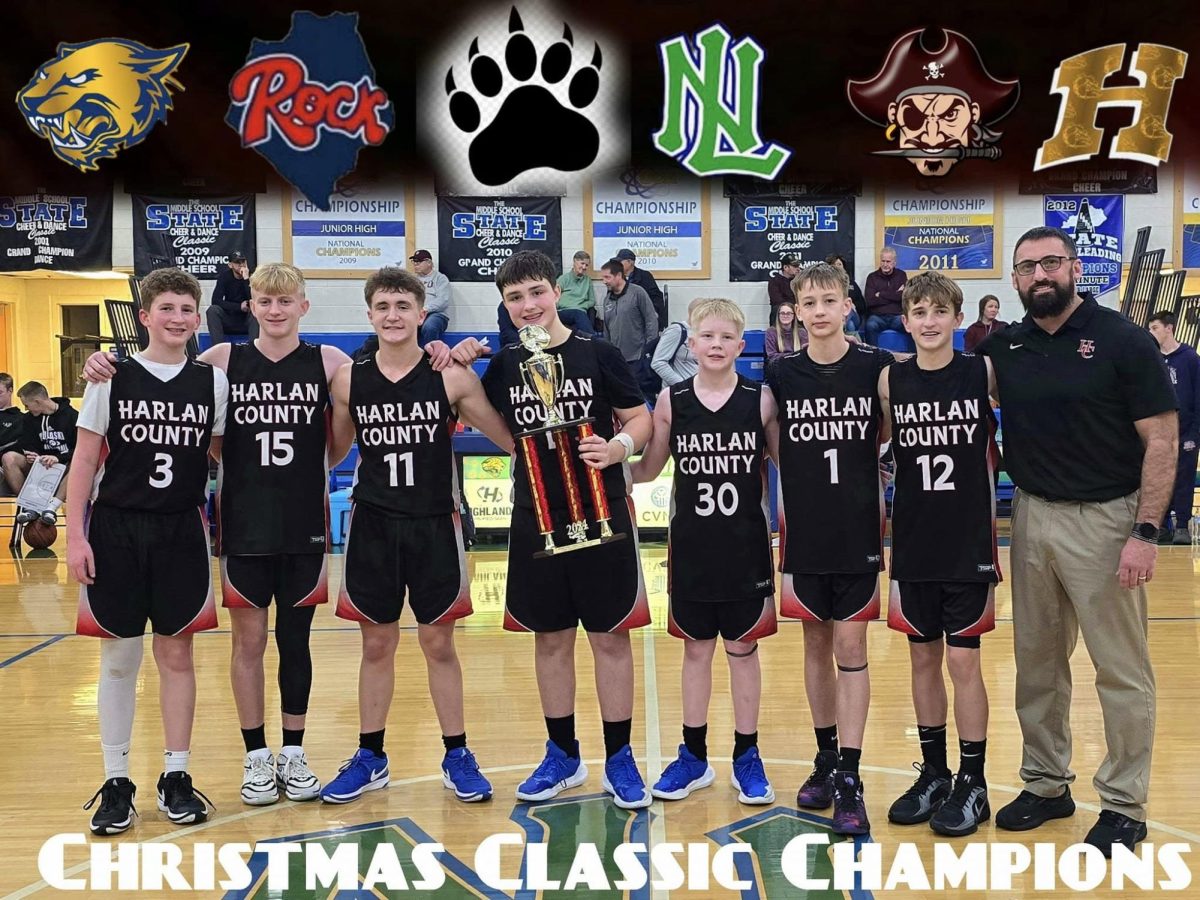 The Harlan County seventh-grade team won the Martin's Peterbilt Christmas Classic on Saturday at North Laurel. Team members include, from left: Trey Creech, Caysen Farley, Hudson Faulkner, Carson Sanders, Blake Johnson, Taylor Daniels, Easton Engle and coach Eddie Creech.