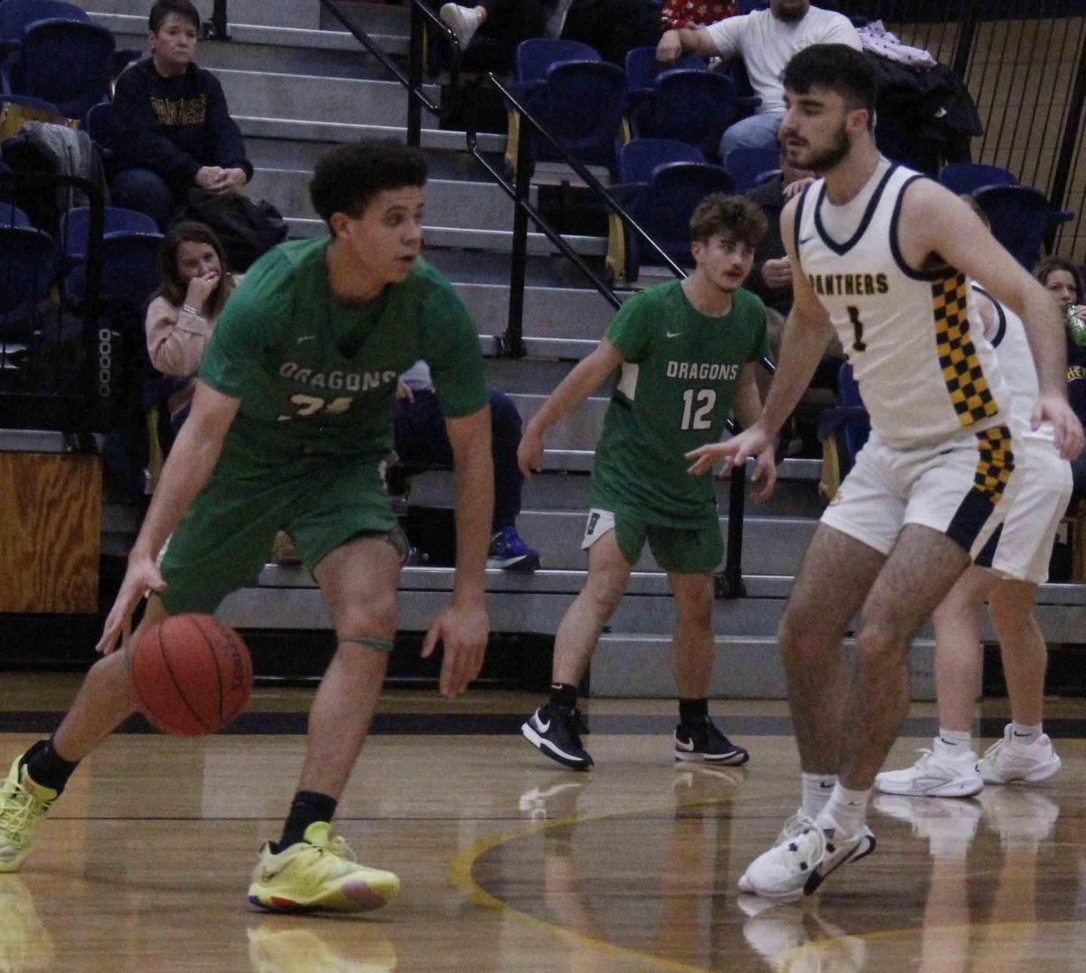 Harlan freshman forward Kobe Noe worked against the Knox Central defense in Monday's game. Harlan built a 19-point lead before the host Panthers rallied for an 81-75 victory.