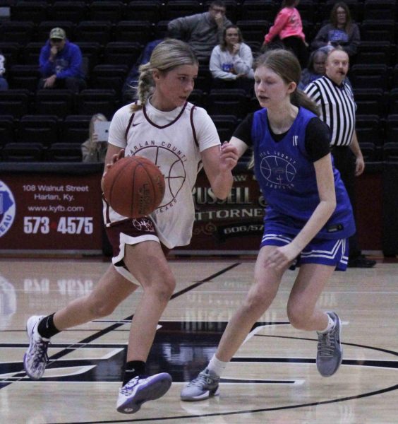 Harlan County eighth grader Kenadee Sturgill, pictured in action earlier this season, helped the Lady Bears improve to 4-1 on the season in freshman action with wins over Lincoln County and Rockcastle County.