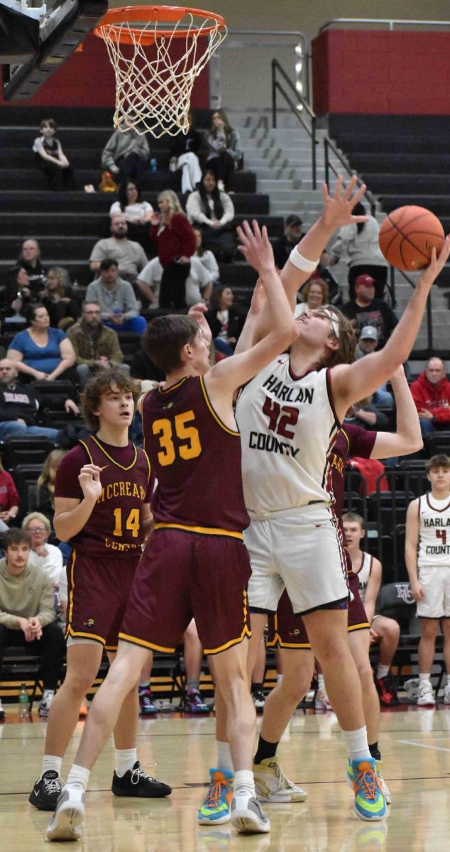 Harlan County senior center Jaycee Carter flipped in two of his 22 points Thursday in the Black Bears’ 101-77 win over visiting McCreary Central.