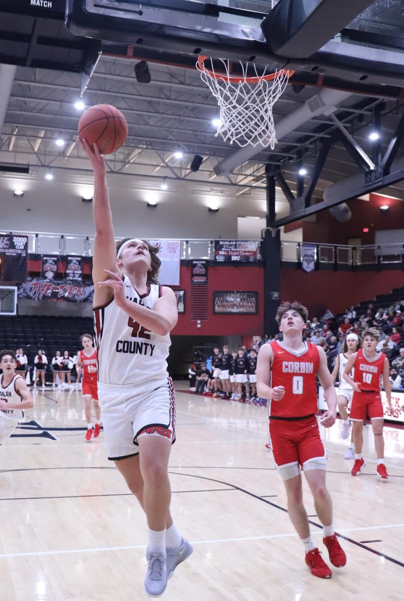 Harlan County senior center Jaycee Carter, pictured in action earlier this season, scored 21 points in the Bears' 87-64 win over Christian Academy-Louisvile in the semifinals of the Kentucky 2A State Tournament on Saturday.