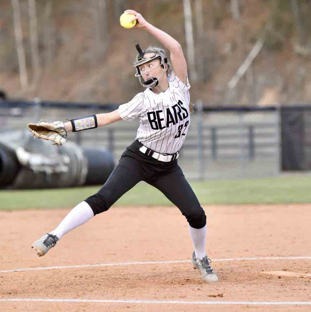 Harlan County sophomore Aly Sherman delivered a pitch during Tuesday's season-opening game against Leslie County. Sherman pitched five-plus innings in an 8-3 win.