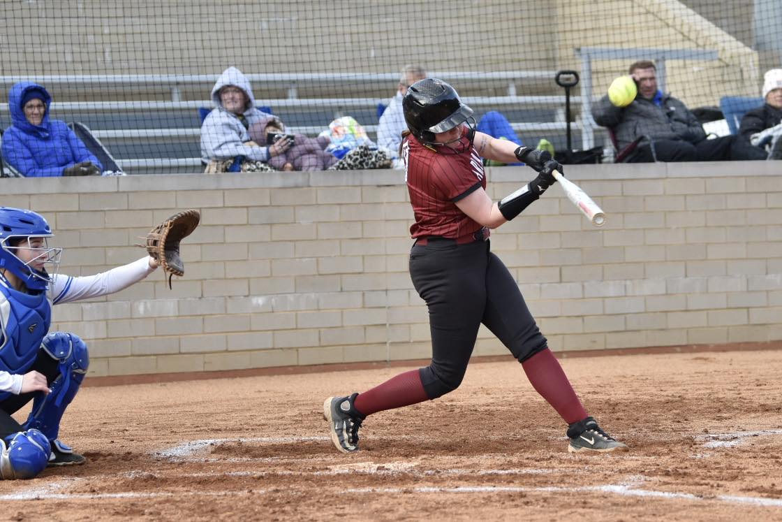 Harlan County first baseman Halanah Shepherd connected on a pitch in Monday's game against Barbourville. Shepherd had a single and two RBI in the Lady Bears' 13-3 win.