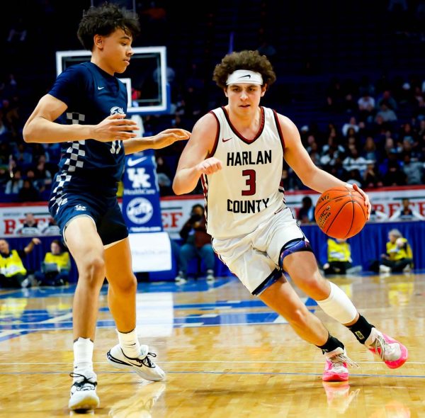 Harlan County guard Maddox Huff, pictured in action at the 2024 state tournament, is a member of the Kentucky All-Stars team that will play Indiana in a two-game series.

