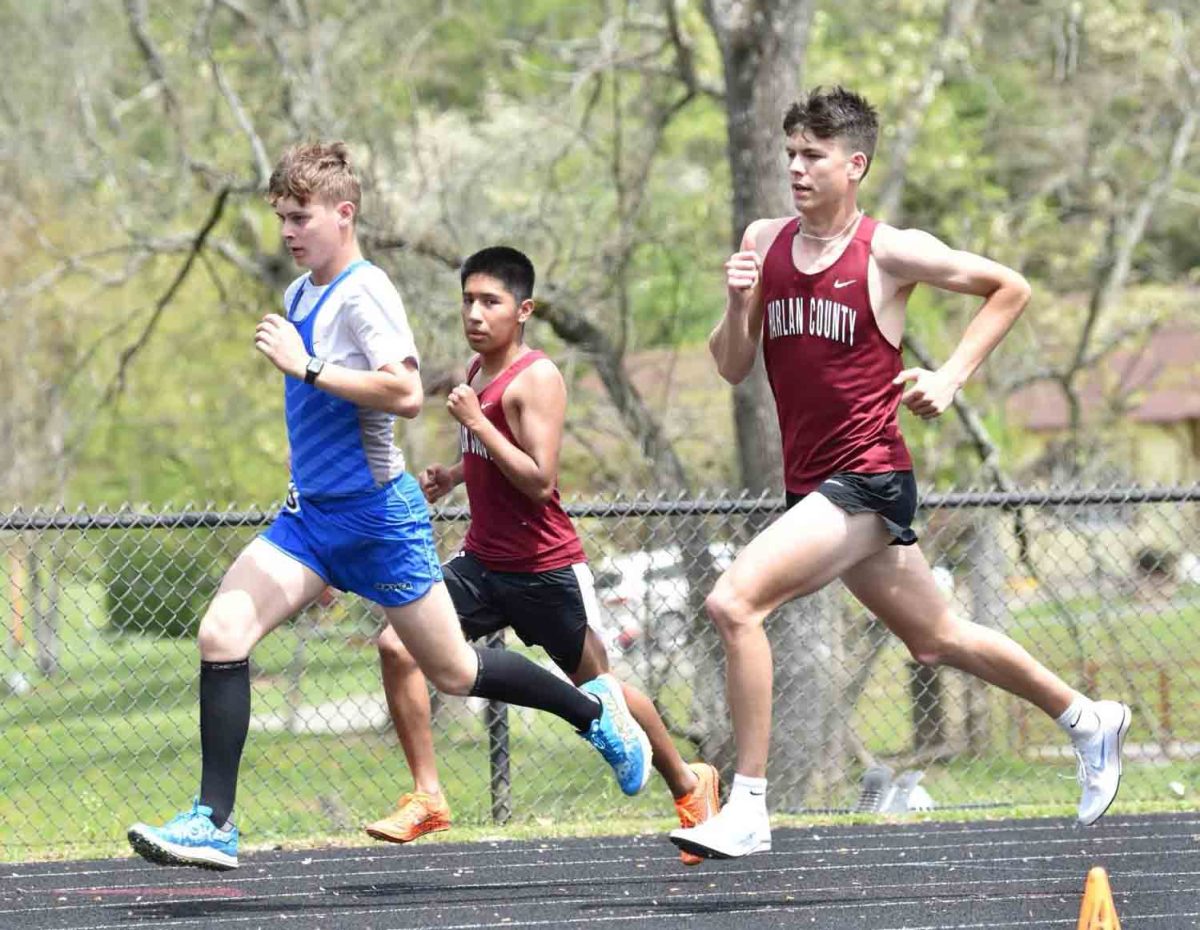 Harlan County senior Caleb Schwenke, pictured in action earlier this season, was part of the winning 4 x 800-meter relay team in the Southeastern Kentucky Conference meet on Tuesday. The Black Bears won their fifth straight SEKC title.
