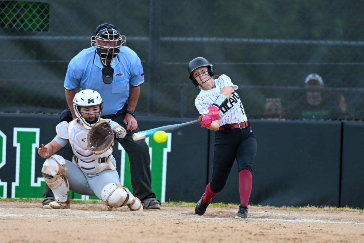Harlan County outfielder Kendall Brock connected on a pitch in action from the 52nd District Tournament on Monday. Brock had an RBI single in the Lady Bears' 7-1 victory over Middlesboro.