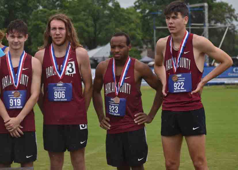 Harlan County's Elijah Moore, Kaden Boggs, Jacob Schwenke and Caleb Schwenke finished seventh in the 4 x 800-meter relay at the 2A state track meet on Friday.
