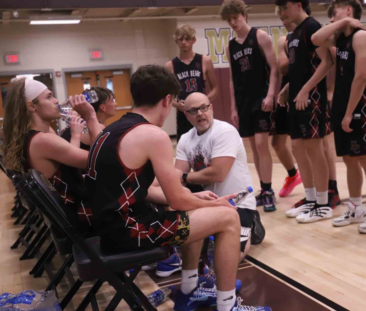 Harlan County coach Kyle Jones talked to the Bears during a timeout in action earlier this summer. Harlan County swept past three opponents Friday in the KABC Summer Shootout at Lexington Catholic with wins over Ohio County, South Oldham and Metcalfe County.