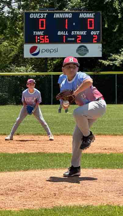 Harlan's Maddox Landa delivered a pitch in action Saturday from the District 4 Tournament.
