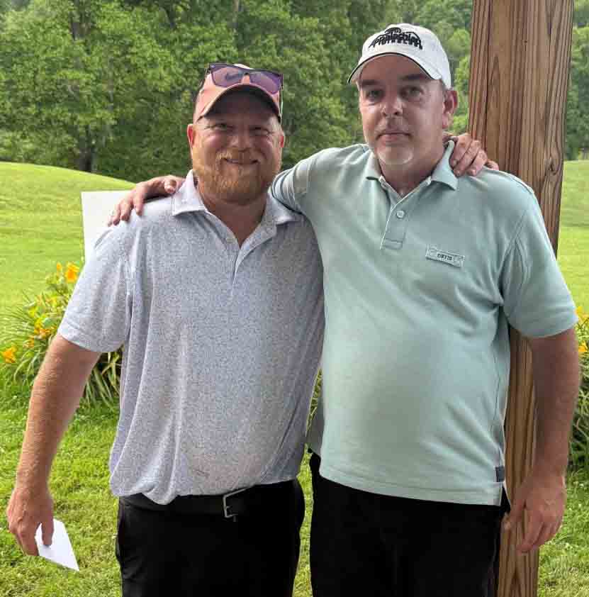 Zack Fowler (left) was the winner of the annual Harlan Invitational, shooting a five-under par 131 over the two-day tournament. Fowler is pictured with Andrew Forester, president of the Board of Trustees for the Harlan Country Club.