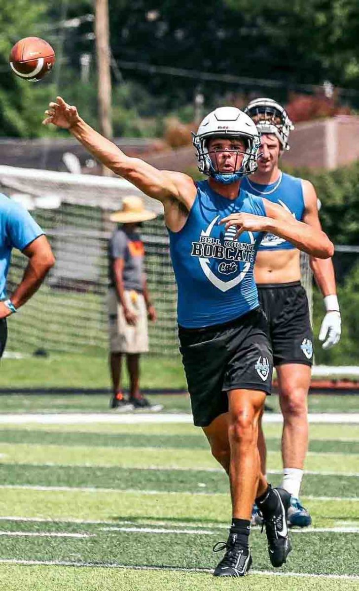 A four-year starter at quarterback for Bell County, senior Blake Burnett threw a pass during a scrimmage at Union Commonwealth University earlier this summer. Burnett passed for 1,204 yards and 12 touchdowns last season while adding 517 yards on the ground as the Bobcats advanced to the third round of the 3A playoffs. The Bobcats are seeking a state championship this season.