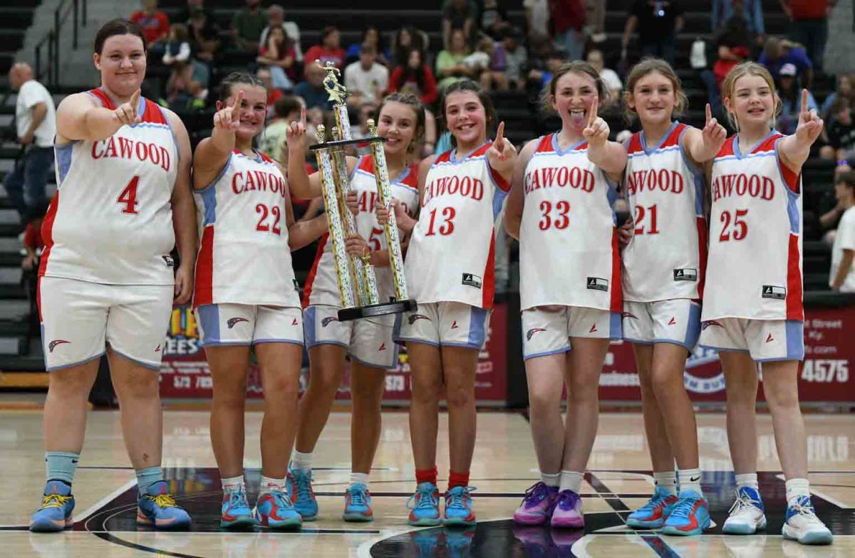 Cawood won the county fifth- and sixth-grade championship with a 38-29 win Thursday over James A. Cawood. Team members, from left, include Katie Napier, Bella Ford, Natalie Charles, Campbell Thompson, Lylith Smith, Blakley Harris and Brylee Helton.