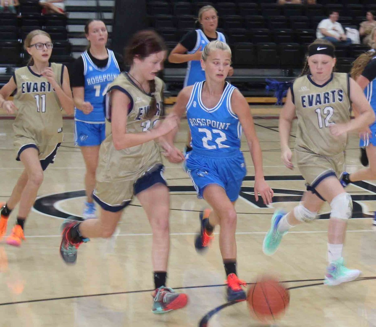 Rosspoint guard Andrea Napier led a fast break in action earlier this season. Napier scored seven points Tuesday in the Lady Cats'39-31 win over Cawood.