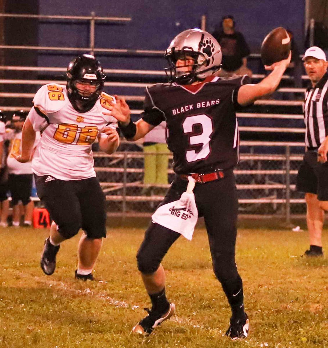 Harlan County quarterback Trey Creech worked down the field with a pass in Thursday’s middle school game against Clay County. The Bears improved to 6-0 with a 22-0 victory.