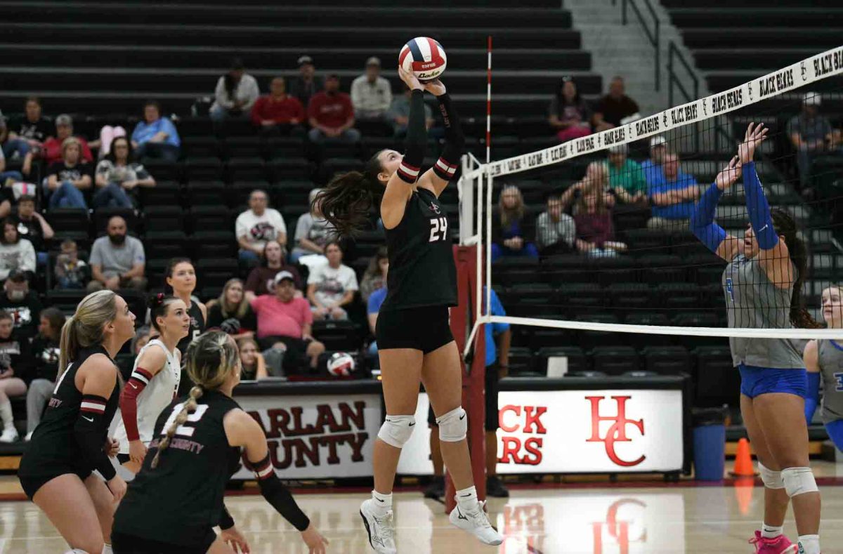 Harlan County junior Madi Nolan returned the ball in action from Monday's clash against visiting Letcher Central. The Lady Cougars won 21-25, 25-17, 25-23, 25-22.