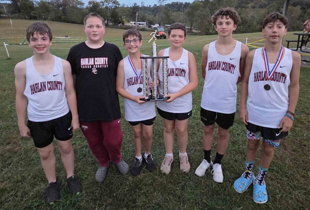 The Harlan County boys middle school team won the regional championship on Monday at Lynn Camp. Team members,  from left, including Hunter Asher, Uriah Roberts, Jace Hensley, Jordan Sargent, Brycen Saylor and Robby Johnson.
