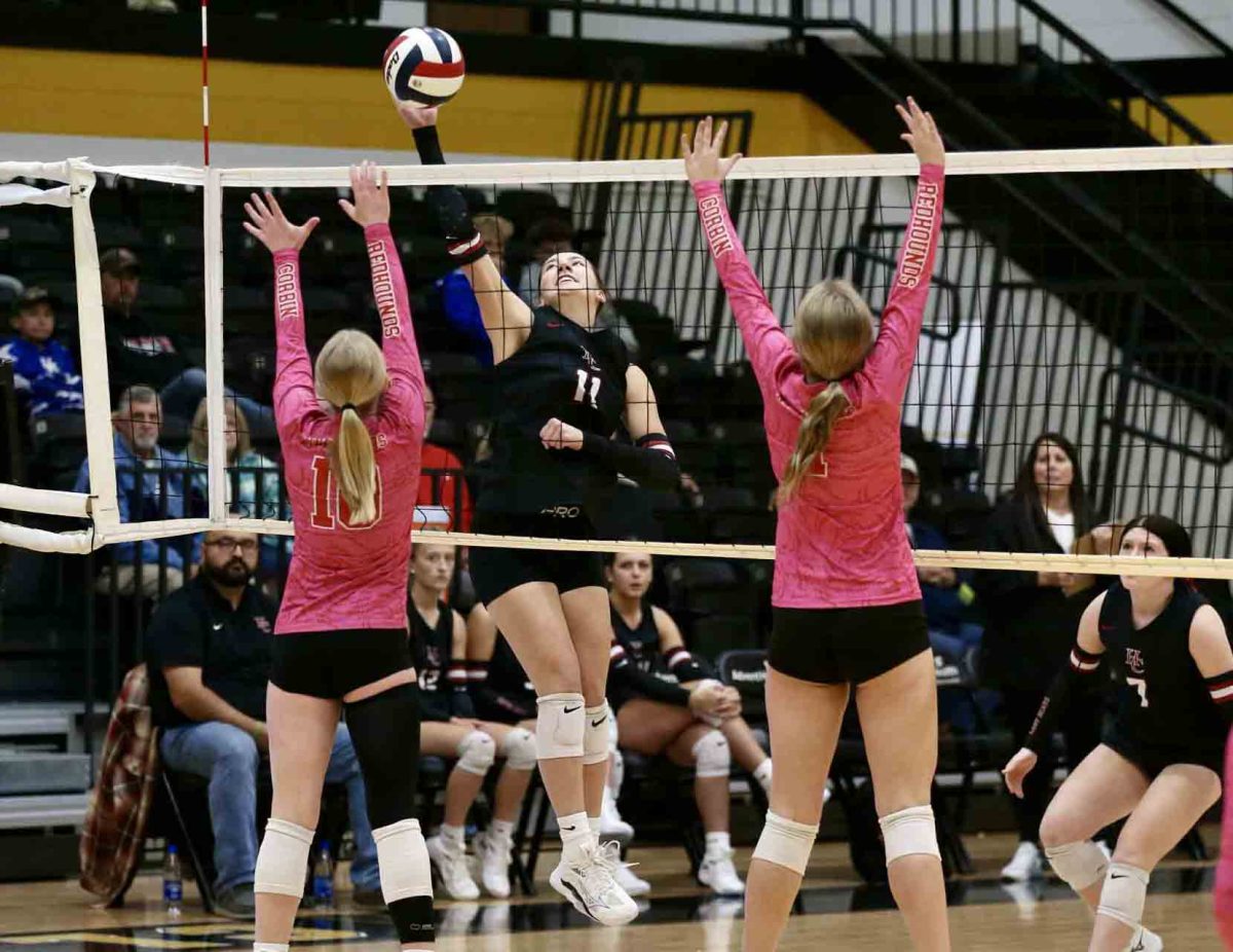 Harlan County's Kylee Hoiska went up for a kill in action against Corbin in the 13th Region Tournament. The Lady Bears fell 25-21, 25-14, 25-16 to end its season at 17-14.